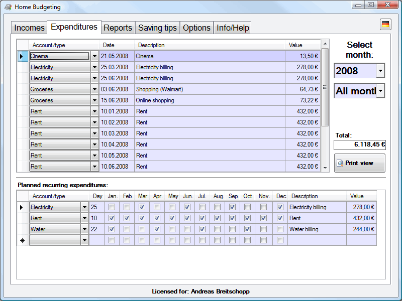 Click to view Home Budgeting 1.1.1 screenshot