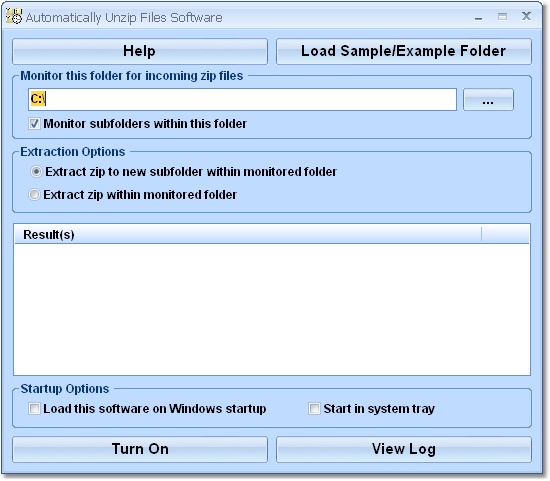 Click to view Automatically Unzip Files Software 7.0 screenshot