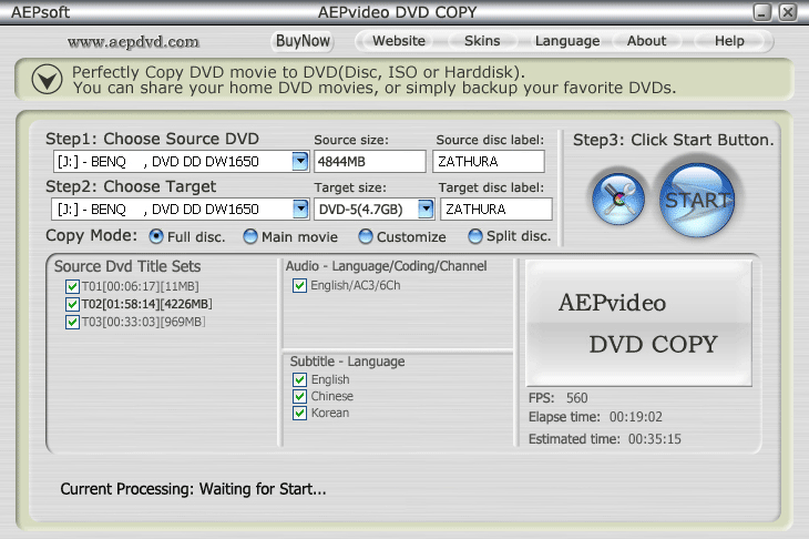 Click to view AEPvideo DVD COPY 2.11 screenshot