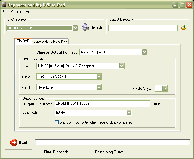 Click to view Unprotect and Rip DVD to iPod 2.14 screenshot