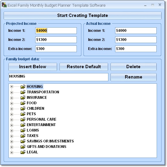 Click to view Excel Family Monthly Budget Planner Software 7.0 screenshot