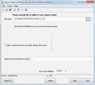 Click to view Export Table to XML for SQL server 1.07.00 screenshot