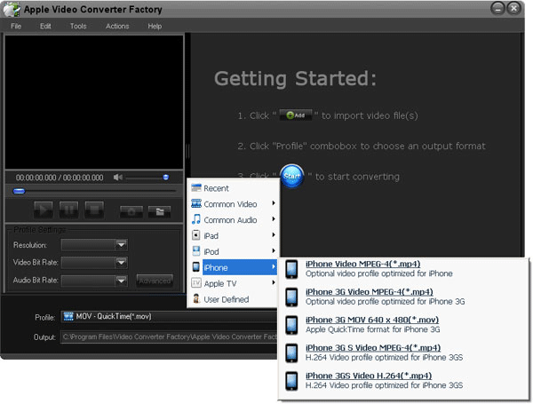 Click to view Free Apple Video Converter Factory 3.0.1 screenshot