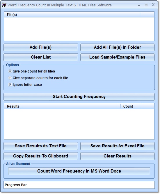 Click to view Word Frequency Count In Multiple Text & HTML Files 7.0 screenshot