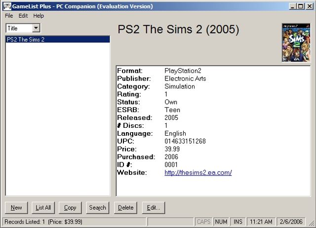 Click to view GameList Plus 4.5.9 screenshot