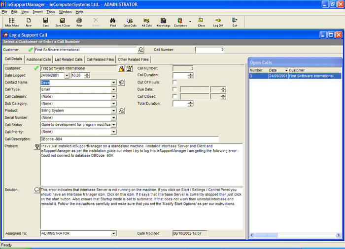 Click to view ieSupportManager Helpdesk 2.08 screenshot