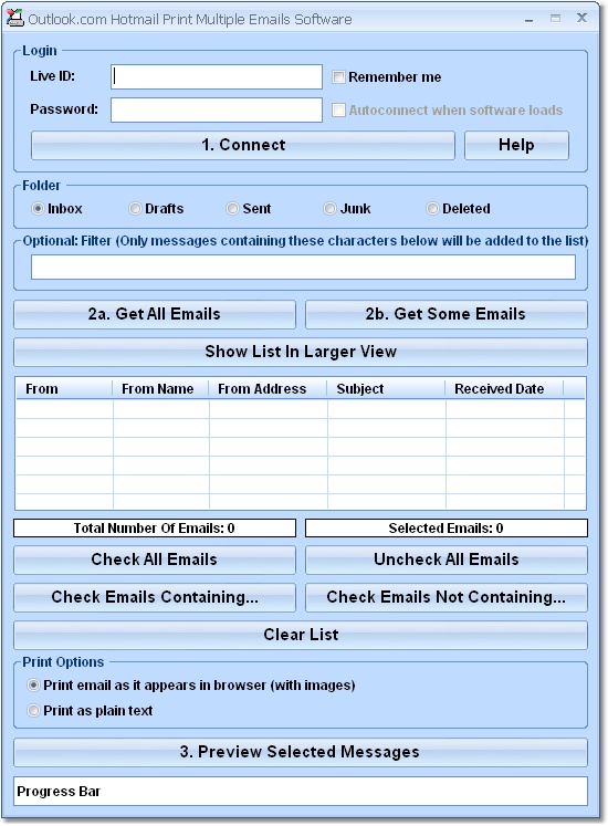Click to view Windows Live Hotmail Print Multiple Emails Softwar 7.0 screenshot