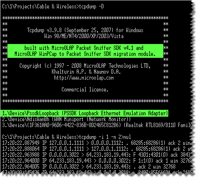 Click to view tcpdump for Windows 3.9.8 build 4.1 screenshot