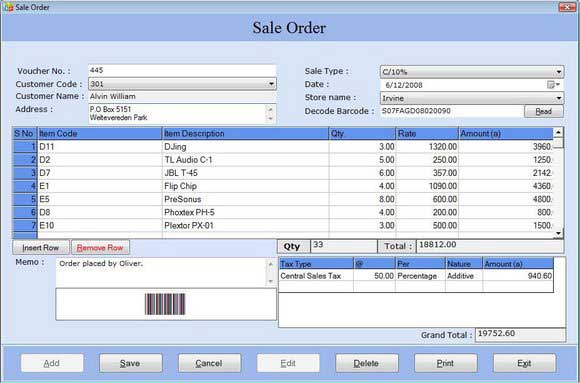 Click to view Barcode Enabled Accounting Software 3.0.1.5 screenshot