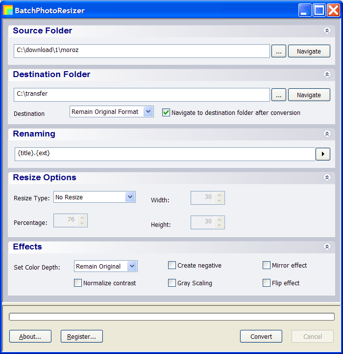 Click to view BatchPhotoResizer 3.4 screenshot