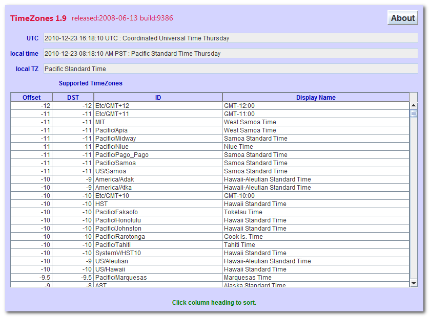 Click to view TimeZones 1.9 screenshot