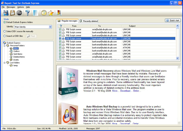 Click to view Repair Tool for Outlook Express 3.3.0 screenshot