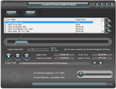 Click to view Cucusoft iPhone Ringtone Maker 2.4.1 screenshot