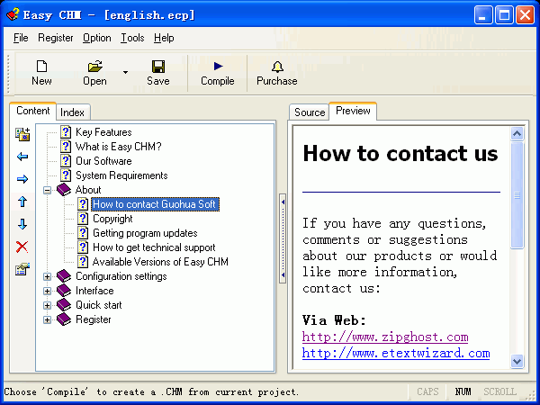 Click to view Easy CHM 3.93 screenshot