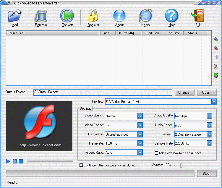 Click to view Allok Video to FLV Converter 6.2.0603 screenshot