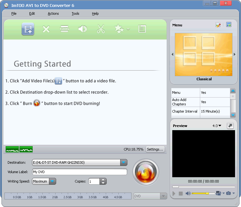 Click to view ImTOO AVI to DVD Converter 6.2.1.0321 screenshot