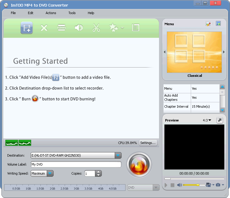 Click to view ImTOO MP4 to DVD Converter 6.2.1.0321 screenshot