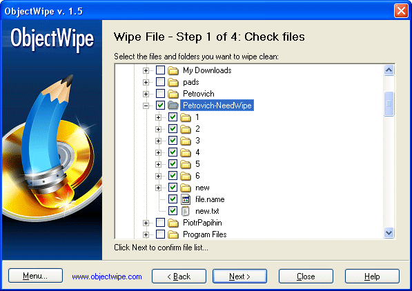 Click to view ObjectWipe 1.7 screenshot