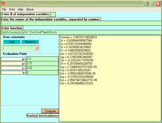 Click to view Partial Derivatives 1.00 screenshot