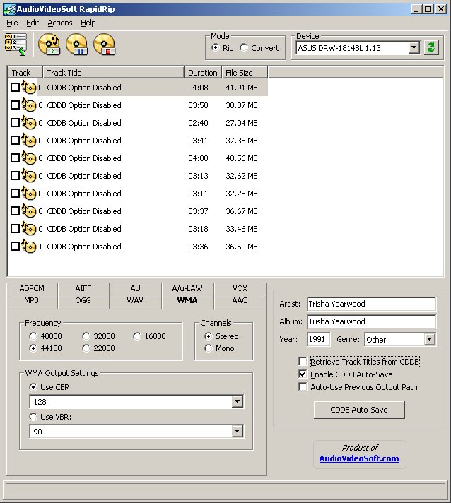 Click to view AudioVideoSoft RapidRip 3.0 screenshot