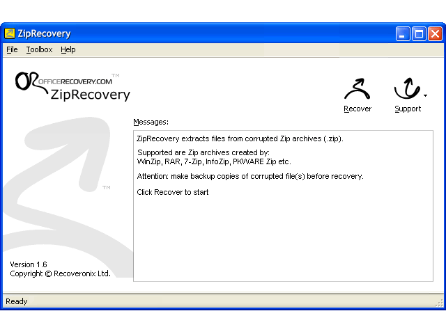 Click to view ZipRecovery 1.6.1007 screenshot