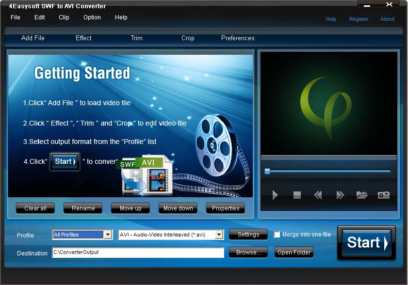 Click to view 4Easysoft SWF to AVI Converter 3.1.20 screenshot