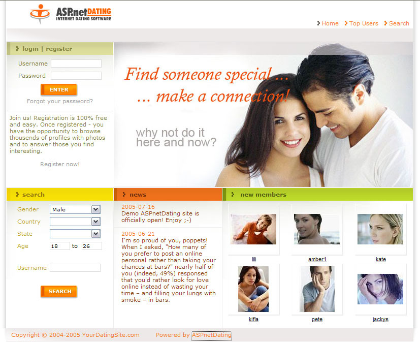 Click to view ASPnetDating Lite 2.0 screenshot