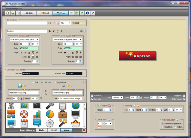 Click to view HTML Button Editor 5.3.6.1 screenshot