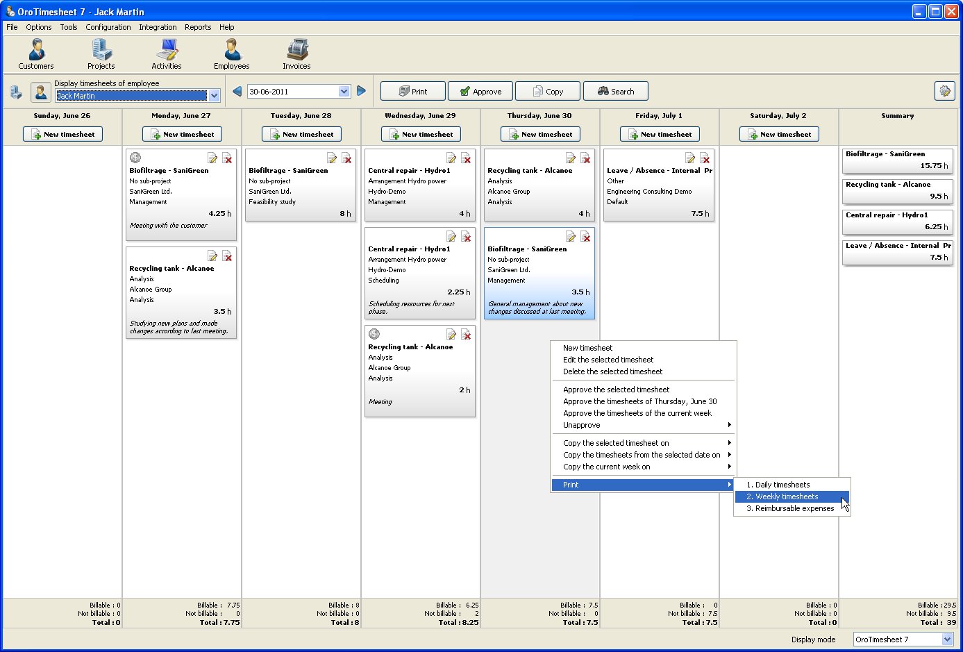 Click to view OroTimesheet 7.29 screenshot