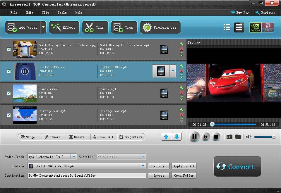 Click to view Aiseesoft TOD Converter 6.2.18 screenshot