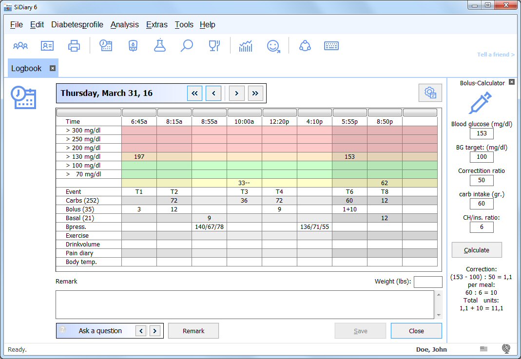 Click to view SiDiary Diabetes Management 6.0 screenshot