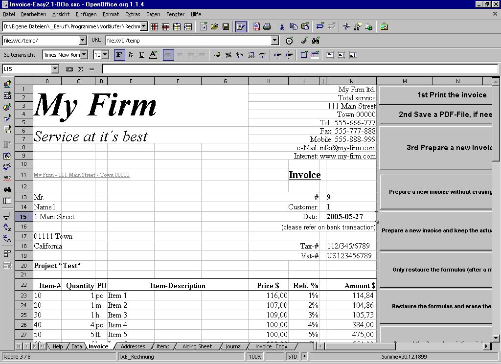 Click to view Invoice-Easy2.1-OOo.sxc 2.1.4 screenshot