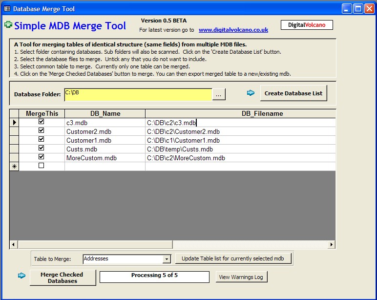 Click to view Simple MDB (Access Database) Merge 0.5 screenshot