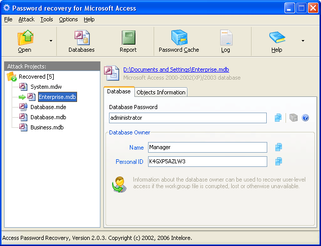 Click to view Access Password Recovery Pro 2.0.4 screenshot