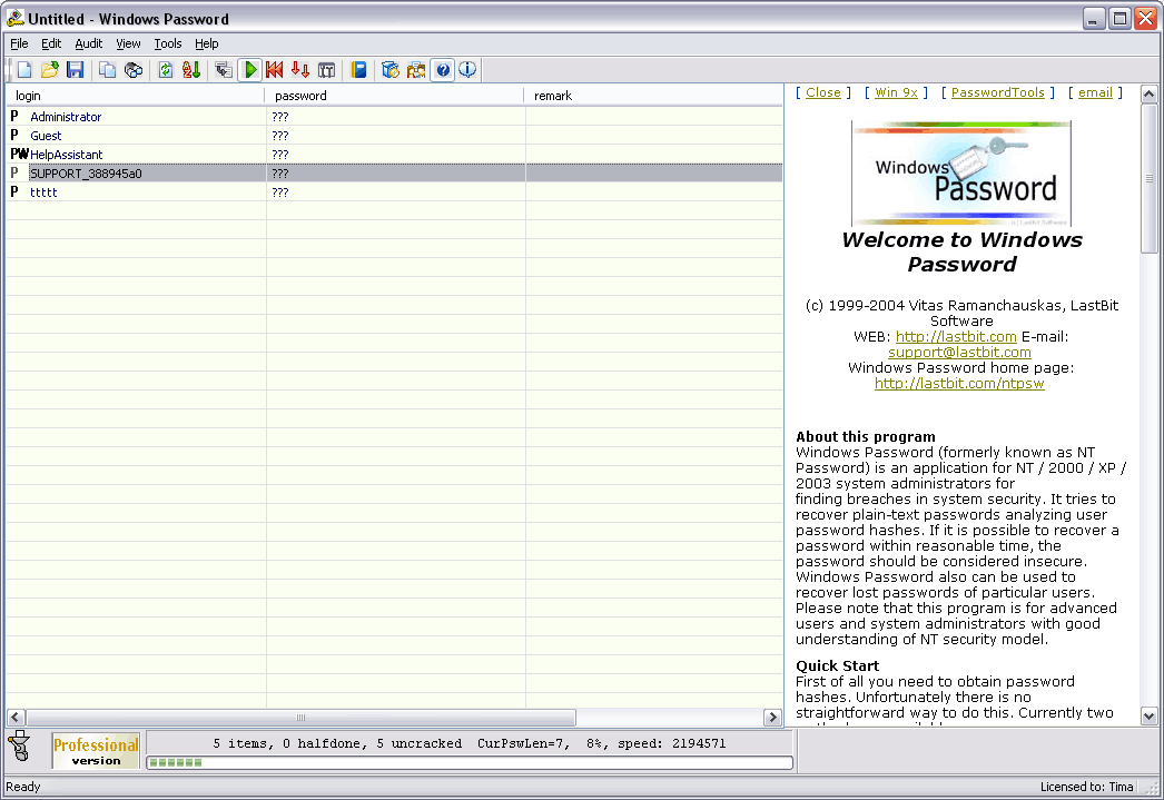 Click to view WinPassword 6.0.1509 screenshot