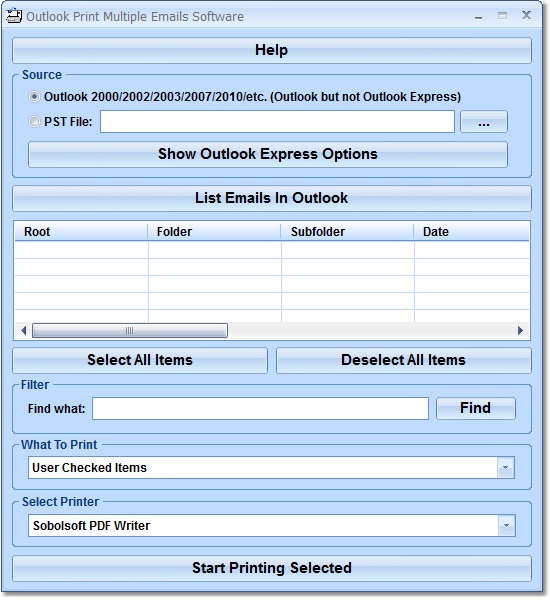 Click to view Outlook Print Multiple Emails Software 7.0 screenshot