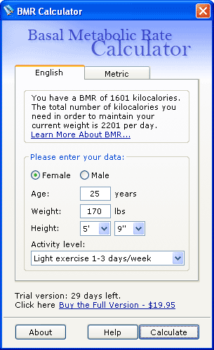 Click to view Basal Metabolic Rate Calculator 1.1 screenshot