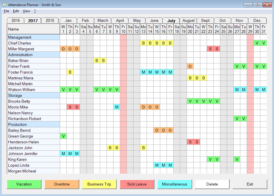 Click to view Attendance Planner 1.14 screenshot