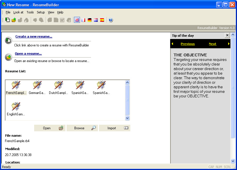 Click to view Sarmsoft Resume Builder 4.8.85 screenshot