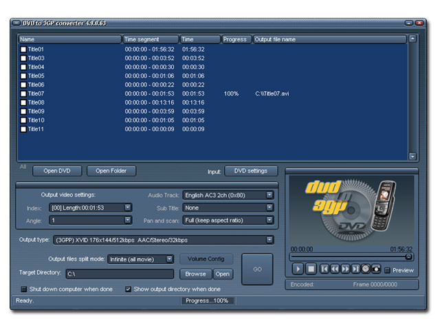 Click to view DVD to 3GP converter 4.9.2.01 screenshot