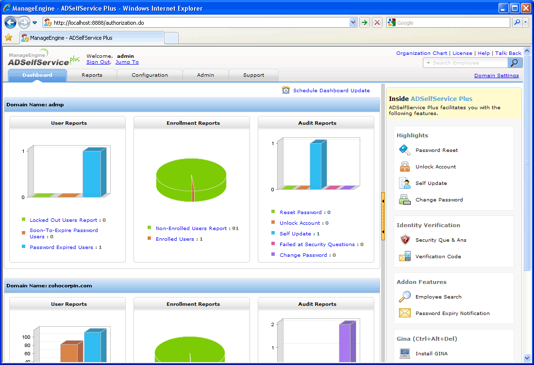 Click to view ManageEngine ADSelfService Plus 4.5 screenshot