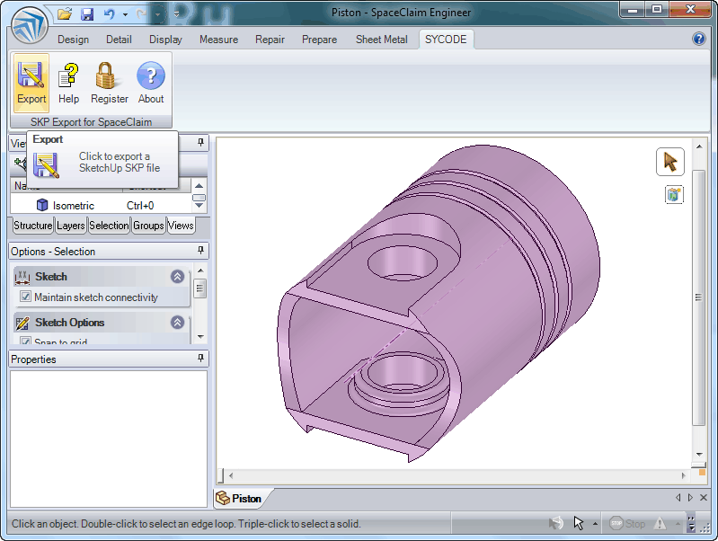 Click to view SKP Export for SpaceClaim 1.0 screenshot