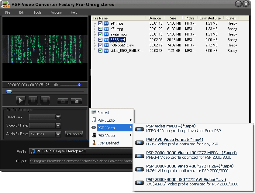 Click to view PSP Video Converter Factory Pro 2.0.1 screenshot