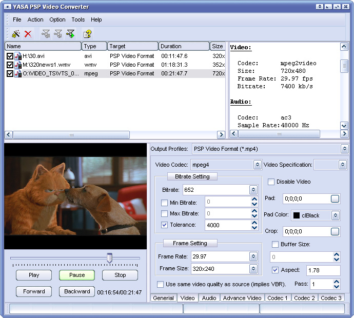 Click to view YASA PSP Video Converter 3.7.48.1928 screenshot