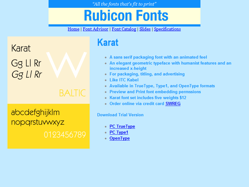 Click to view Karat Font TT 2.00 screenshot