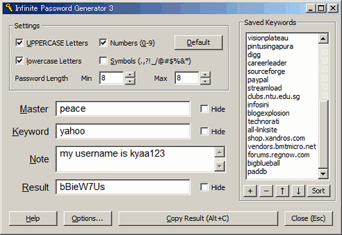 Click to view Infinite Password Generator 3.1 screenshot