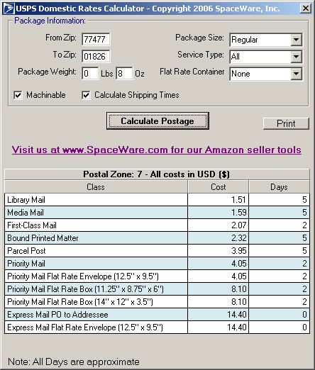 Click to view USPS Postage Rates and Tracking 1.0 screenshot