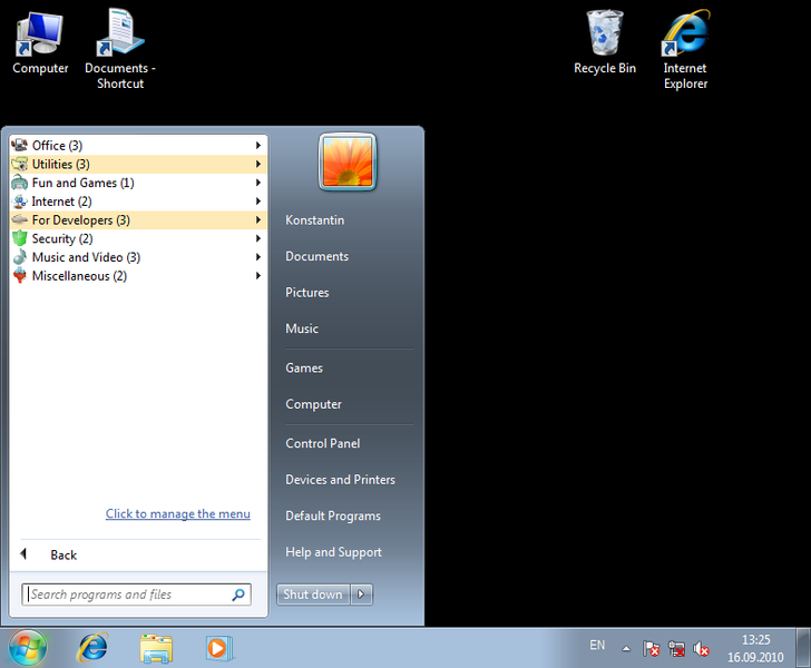 Click to view Handy Start Menu 1.80 screenshot