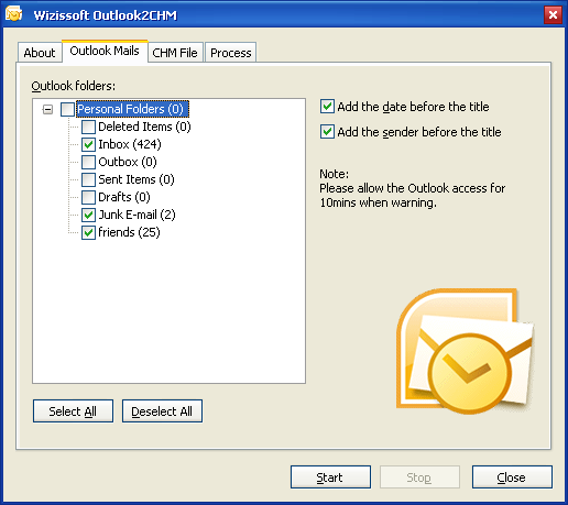 Click to view Outlook2CHM 5.0 screenshot