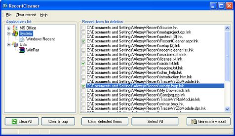 Click to view RecentCleaner 1.2 screenshot